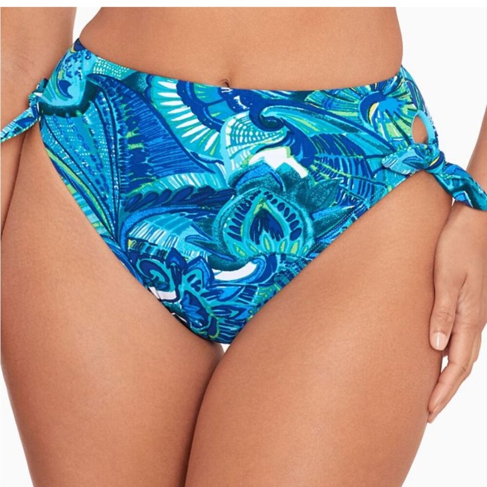 Skinny Dippers Blue MultiColored High Waisted Bikini Swim Suit Bottoms Small NWT